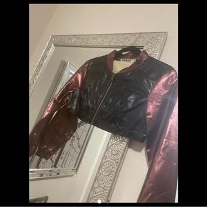 REHAB Stunning black and burgundy shiny cropped jacket.